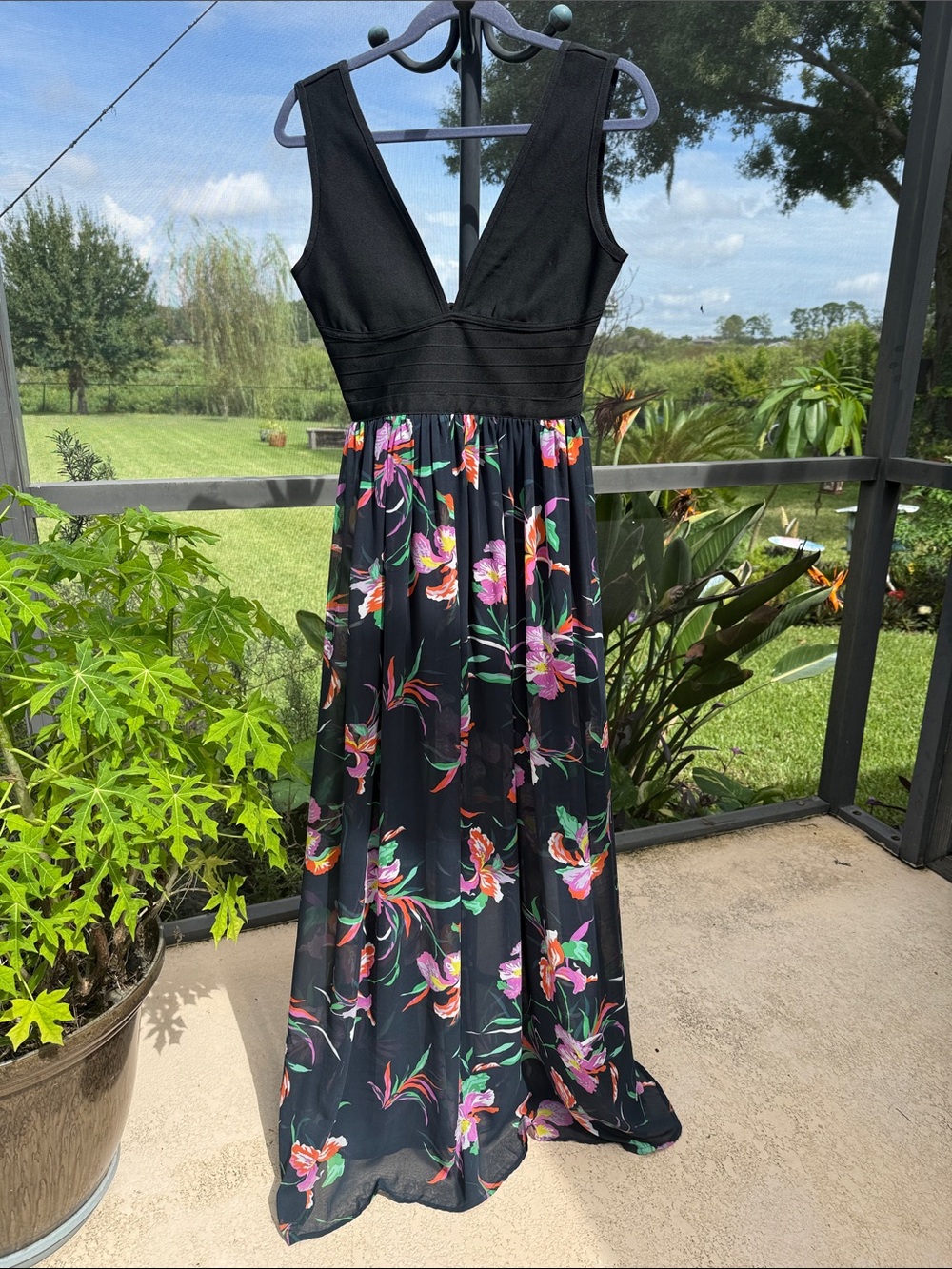 12th Tribe Black Maxi Dress with Floral Skirt